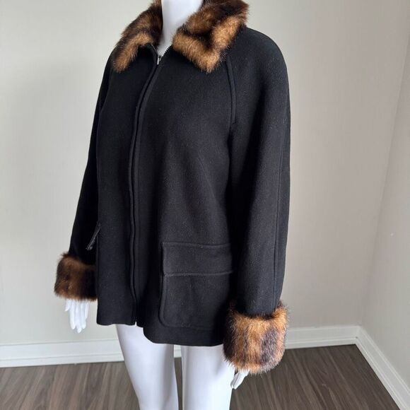 VTG Y2K Cozy Wool Faux Fur Trim Coat Size M - Picture 3 of 7